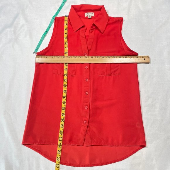 Bright Red Sheer Button Down Blouse Sz S - Picture 4 of 8